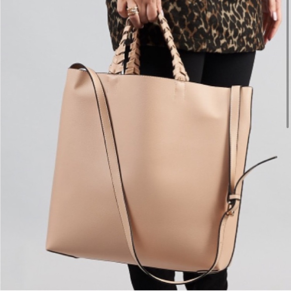 🕶️Jules Kae Pale Pink Neutral Vegan Leather Tote Braided Handles Anthropologie - Picture 2 of 8